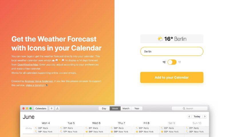 Weather in Calendar  ⛅️ 20°